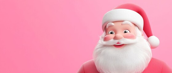 A cartoonish image of Santa Claus with a red hat and white beard