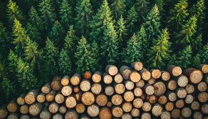 a bundle of trees wood in forest with green background generated by AI