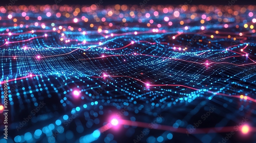 Poster glowing algorithm visualizing dynamic consumer profiles and marketing strategies