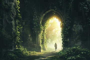 Fototapeta premium Journey Through Vines: A Sunlit Garden Symbolizing Growth and New Beginnings