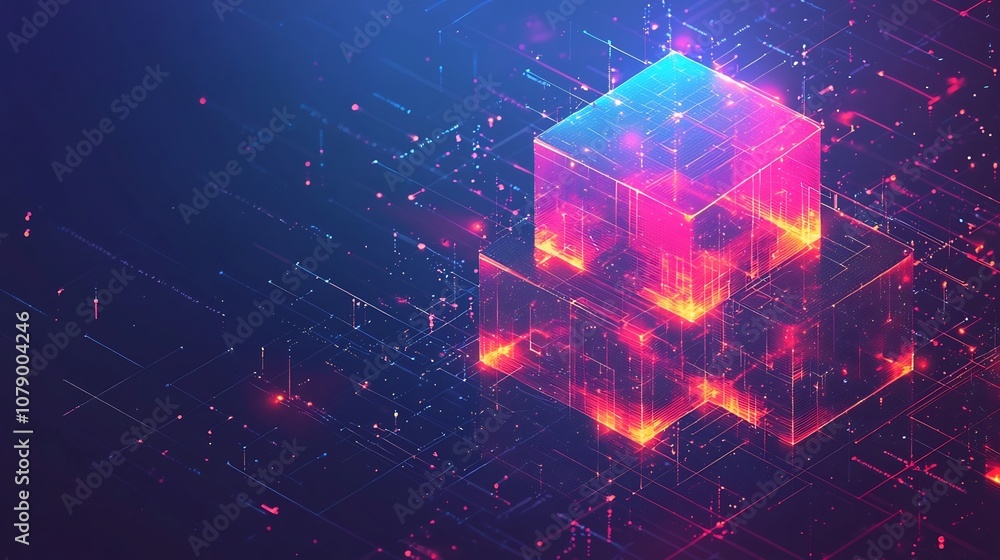 Poster glowing transparent layers in isometric data visualization graph concept