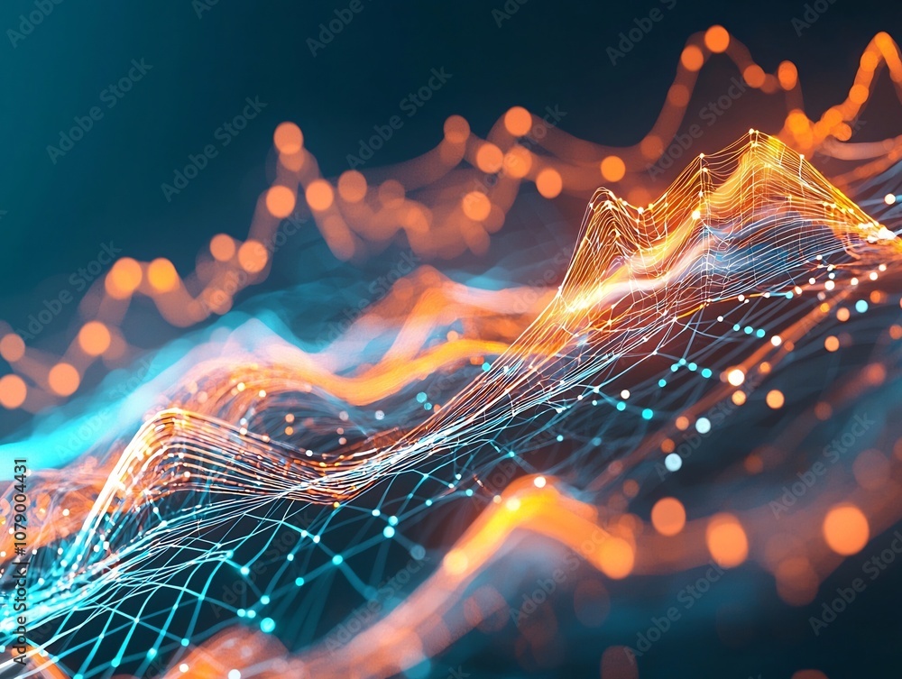 Poster abstract glowing threads weaving in interconnected data visualization concept