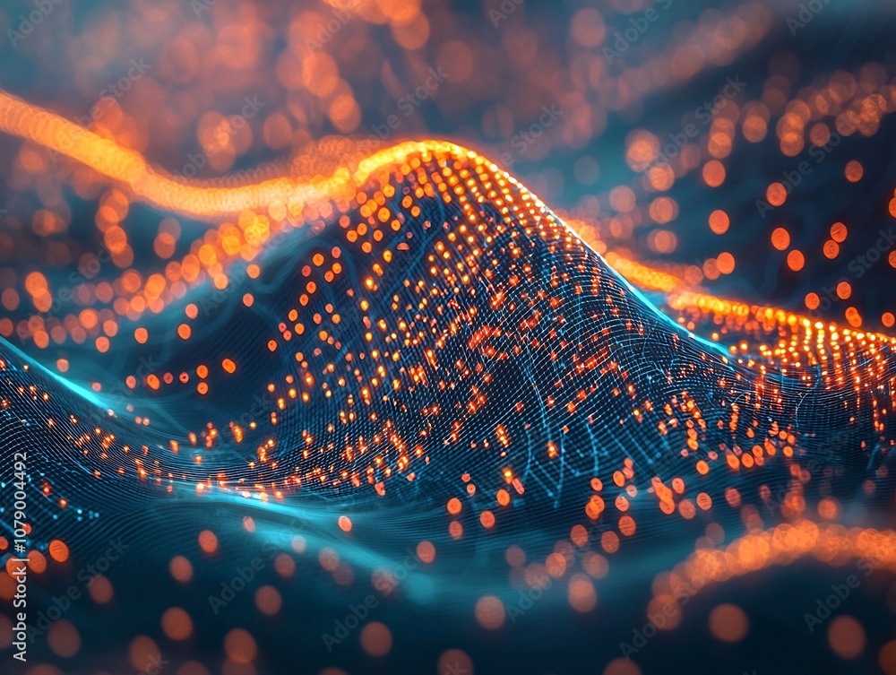 Poster glowing threads of data trends weaving a dynamic tapestry of interconnected patterns