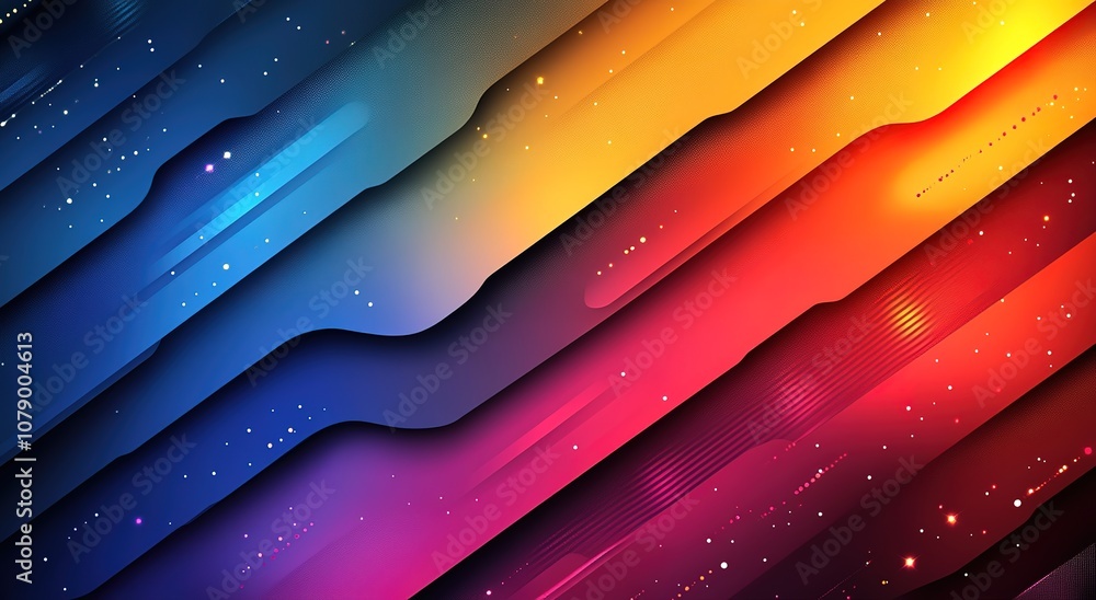 Poster a colorful background with a blue stripe and a red stripe