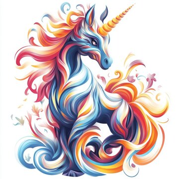 Vibrant Abstract Illustration of a Majestic Rainbow Unicor