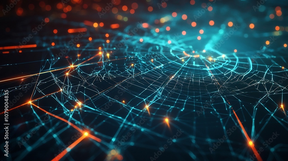 Poster intricate digital radar web visualizing complex network data metrics