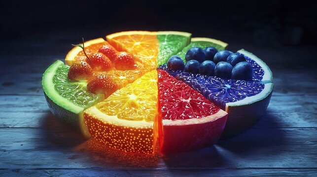 Vibrant Fruit Pie Chart Visualizing Data Categories in Playful Organic Design - Powered by Adobe