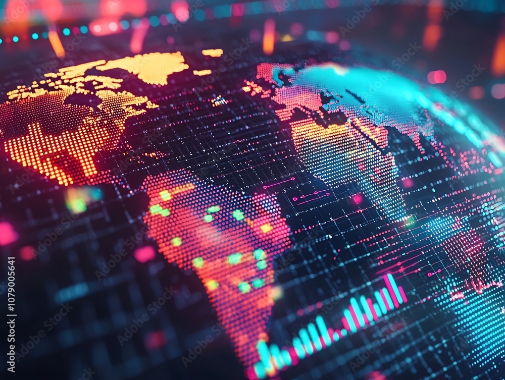 Poster glowing digital globe heat map visualizing global data distribution and intensity