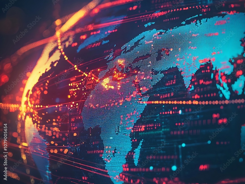 Poster dynamic global heat map visualization on illuminated digital world globe