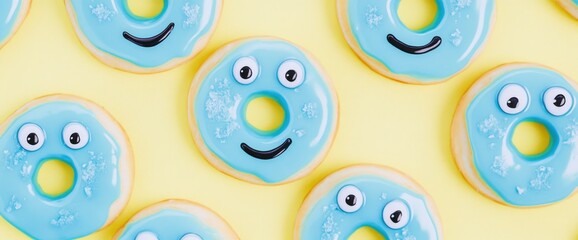 Fototapeta premium Blue Icing Donuts with Smiley Faces