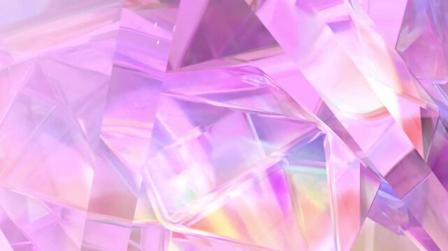 Modern background with polygonal crystals. A geometric gem surface designed in abstract 3D. Loop animation of diamond reflection crystals.