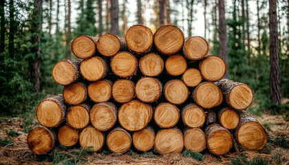 a bundle of trees wood in forest with green background generated by AI