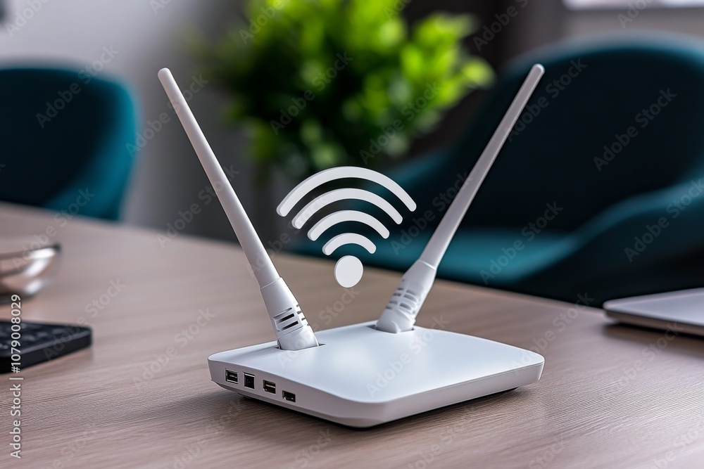 Aufkleber Multiple devices connected via Wi-Fi, showing a cohesive network in a modern home environment