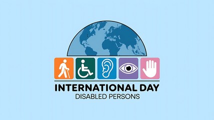 Graphic Logo for International Day of Disabled Persons with Globe and Colorful Disability Symbols