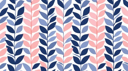 Fototapeta premium Seamless pattern with abstract leaves in pink, blue and navy.