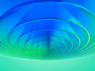 幻想的な光に照らされた同心円のパイプの3Dイラストレーション