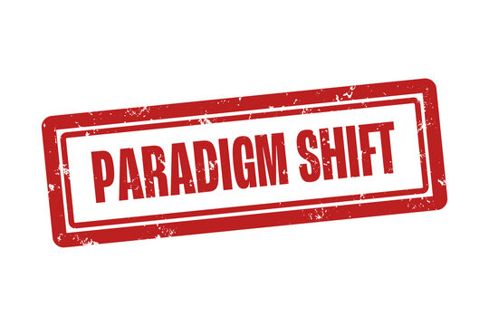 Paradigm shift. A red stamp isolated on white background.