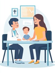 Friendly Pediatric Consultation Between Caring Doctor and Happy Child, Showcasing Trust and Comfort in a Modern Medical Office Setting