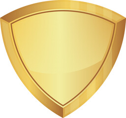 Gold shield shape. 3D golden emblem shield on white background. icon security, power, protection. Badge shape shield Vector illustration