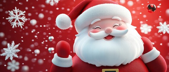 Fototapeta premium A cartoonish image of Santa Claus with a red background and snowflakes