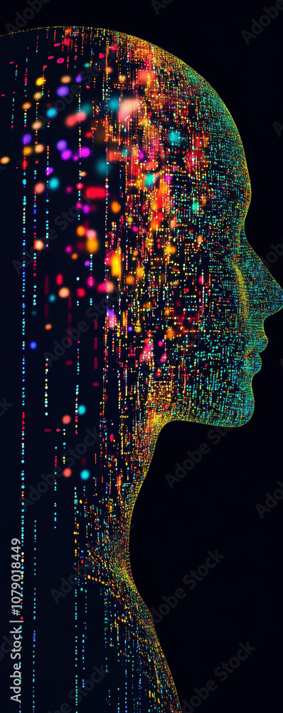 Poster this mesmerizing artwork depicts a vibrant silhouette illuminated with a cascade of colorful particl