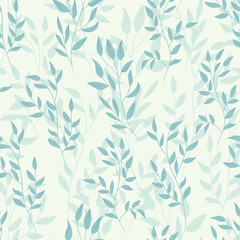 Spring seamless color pattern with sprigs. Vector stock illustration for fabric, textile, wallpaper, posters, paper. Fashion print. Branch with leaves. Doodle style