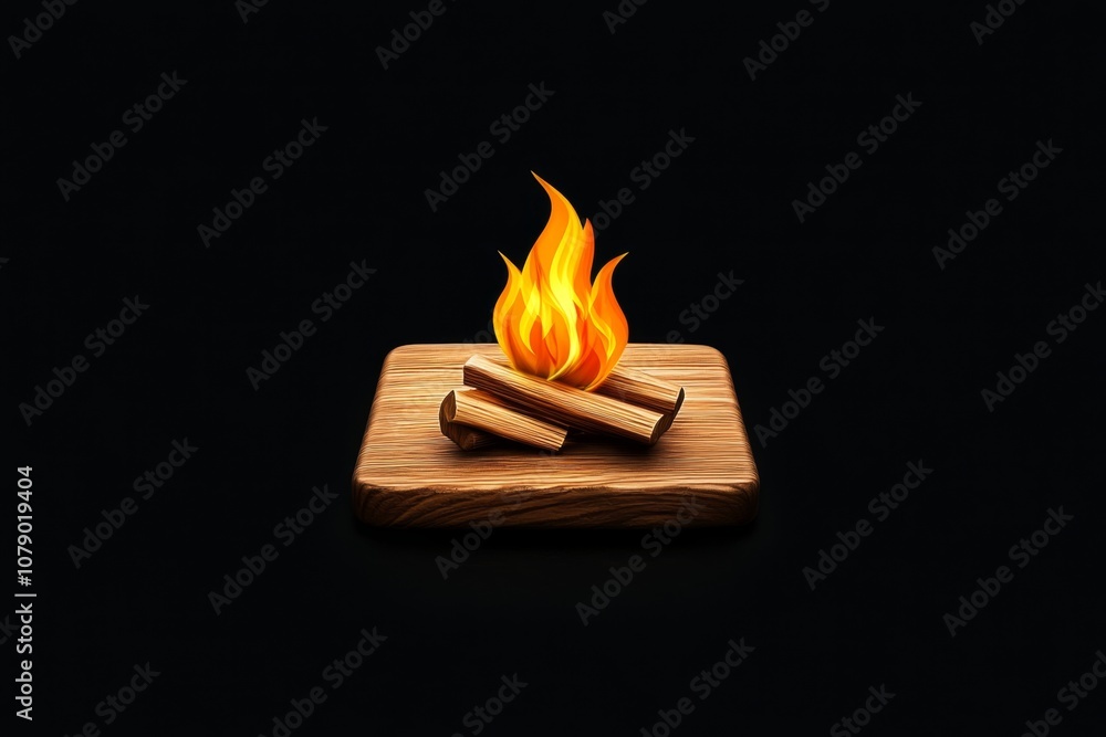 Poster A clean and simple icon of a small flame within a square fireplace, capturing elegance in minimal form