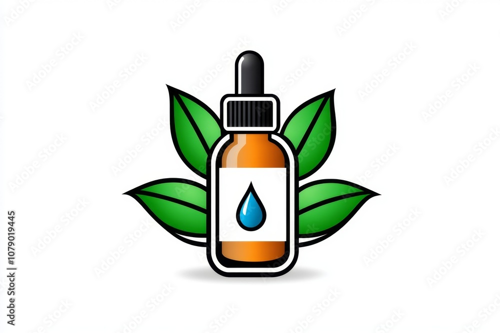 Poster a clean outline of an essential oil bottle with a simple drop icon, on a plain background