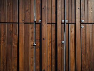 Fototapeta premium Wooden Wall with Metallic Accents and Vertical Slats