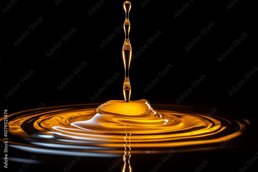 Poster a drop of oil falling from a pipette into water, creating ripples and smooth waves