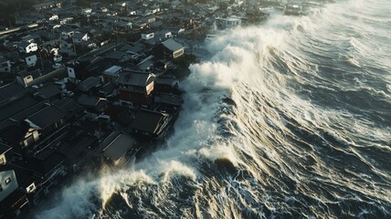 巨大地震で押し寄せる津波