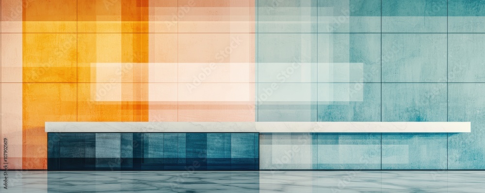 Poster explore modern architectural design with vibrant colorful wall patterns and textures