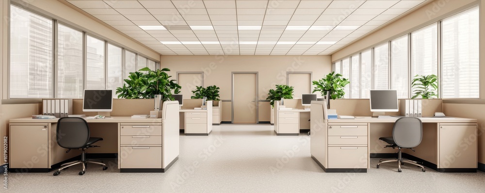 Poster create a productive and inviting office environment with modern workspace design