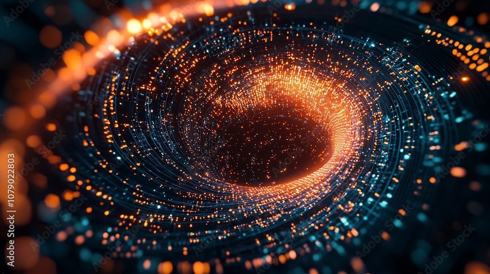 Poster ai driven marketing optimization concept visualized as glowing swirling vortex of data and analytics