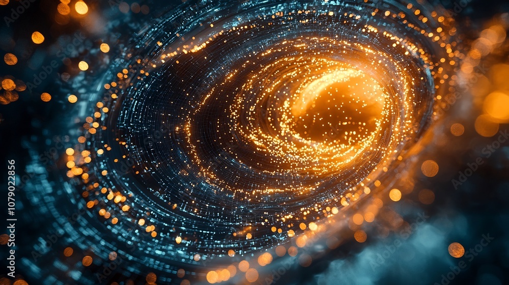 Poster glowing swirling vortex of ai driven marketing data processing for real time optimization