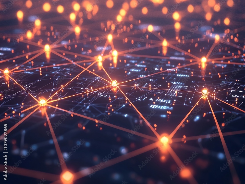 Poster adaptive ai driven marketing network visualized as glowing interconnected web
