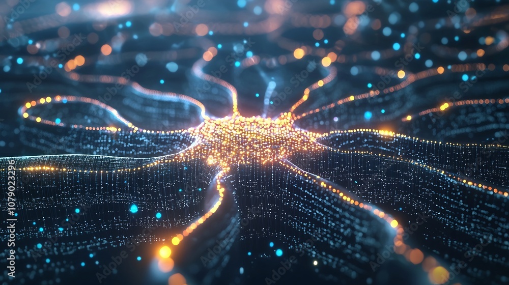 Poster conceptual neural network reshaping digital marketing strategy with glowing connections