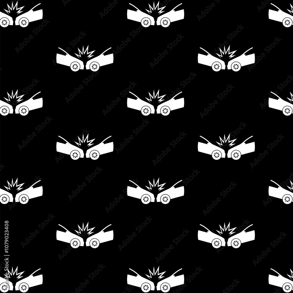 Poster car crash simple seamless pattern isolated on black background