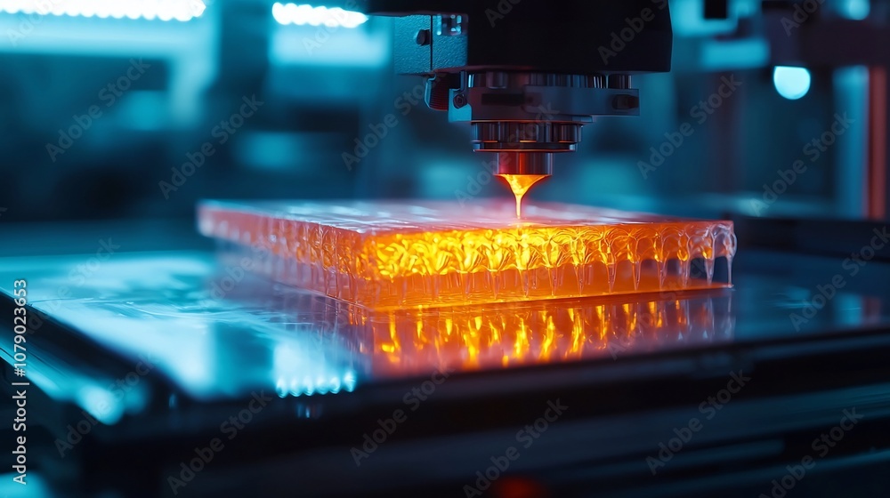 Poster futuristic bioprinting device printing synthetic tissue layers showcasing 3d printing advancements i