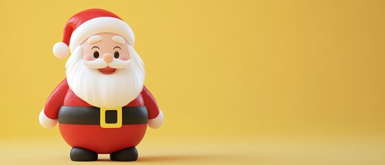 A cartoonish santa standing on a yellow background