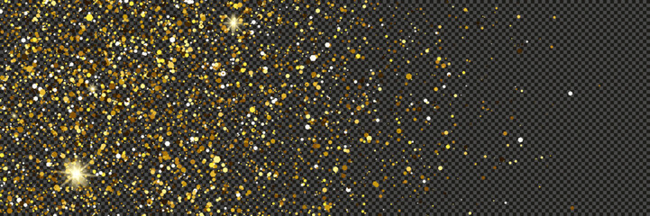 Gold glittering dust with stars on transparent backdrop