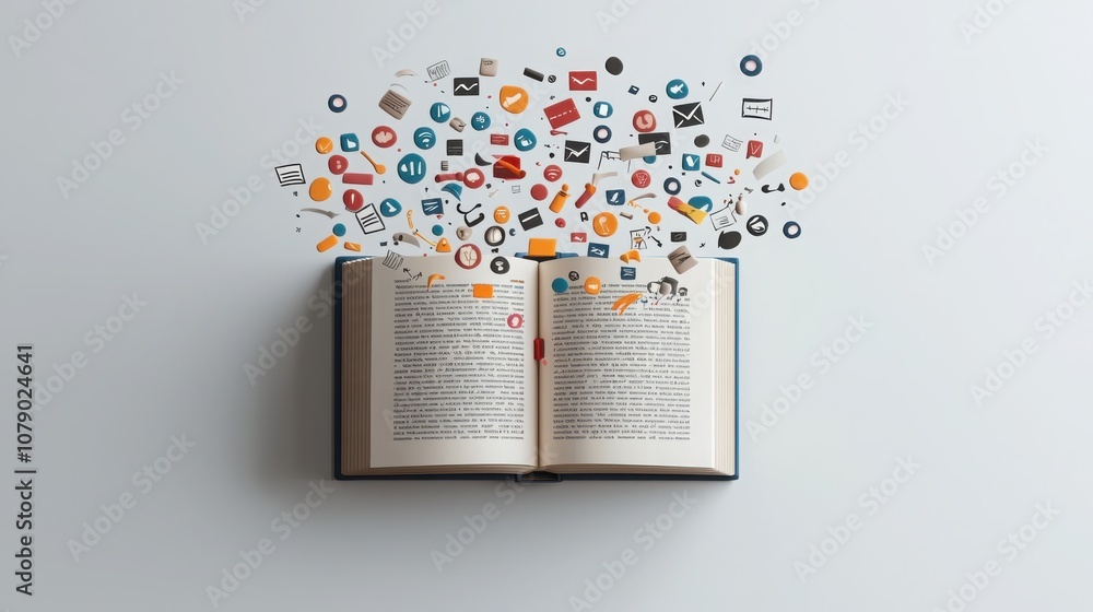 Poster explore the creative concept of a book as it transforms ideas into visual elements through engaging 