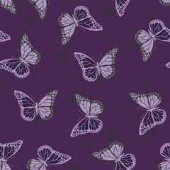 Seamless pattern with funny colorful Butterflies, flowers. Color flat vector illustration for invitation, poster, card, textile, fabric. Butterfly graphic design print. Trendy animal motif wallpaper
