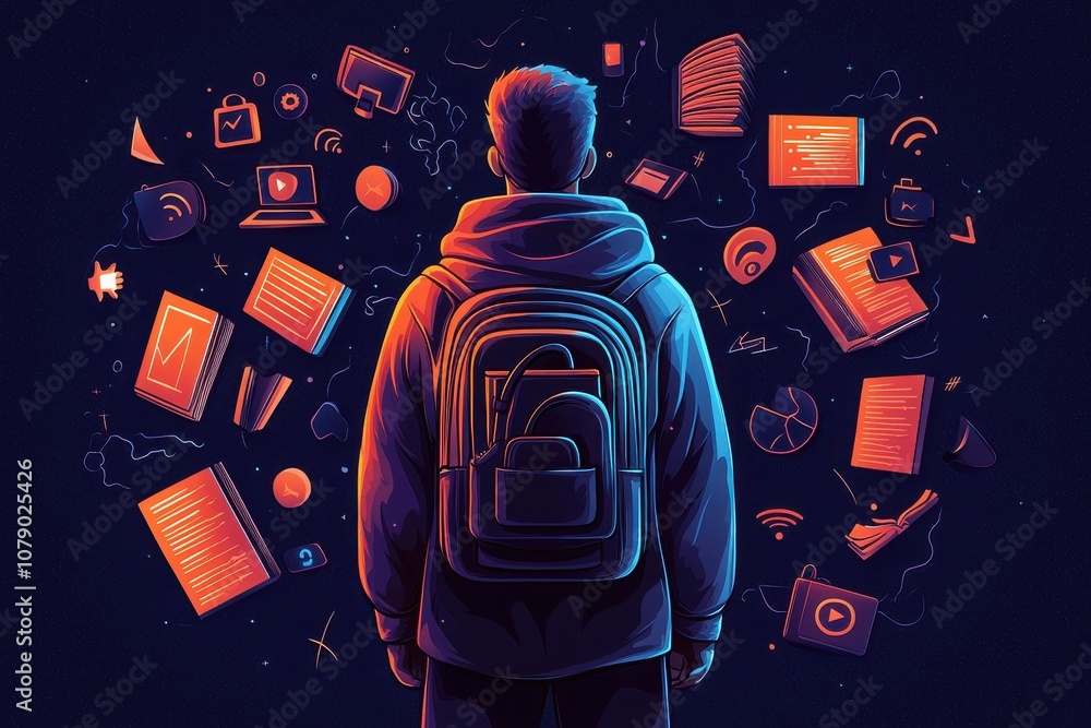 Aufkleber student engages with technology and knowledge in a dynamic educational environment
