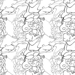 Fototapeta premium The Little Seamstress Repeat Seamless Surface Pattern Design for Coloring Page