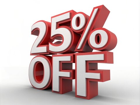 Bold red and white 25% off discount sign to attract customers during a sale or promotion. - Powered by Adobe