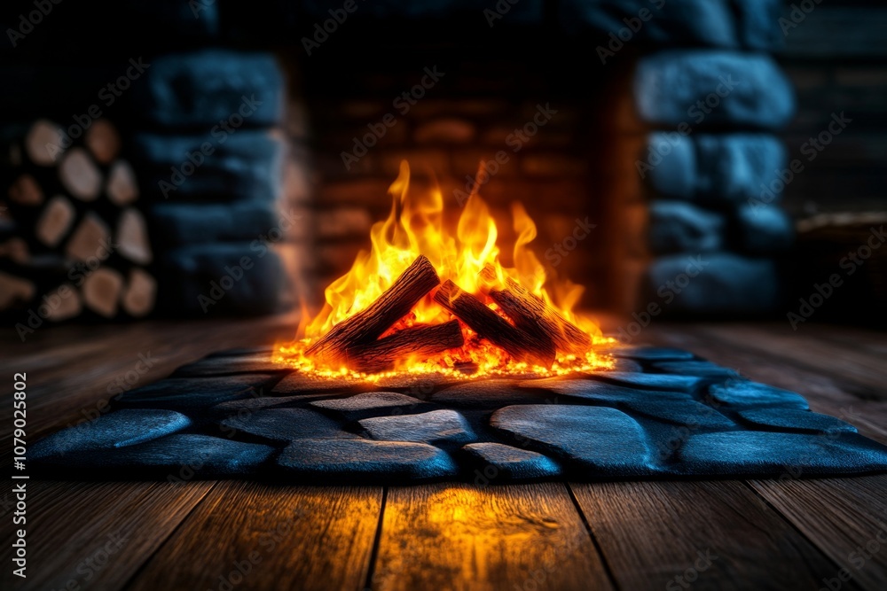 Aufkleber A pixel art fireplace with animated flames and a small rug in front, styled like a retro video game scene
