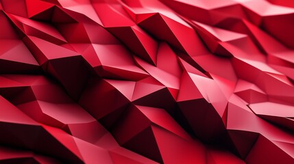 Obraz premium Layers of red triangular facets, stacked upon each other, creating an abstract mountain-like form with sharp edges and subtle lighting to enhance the 3D effect.