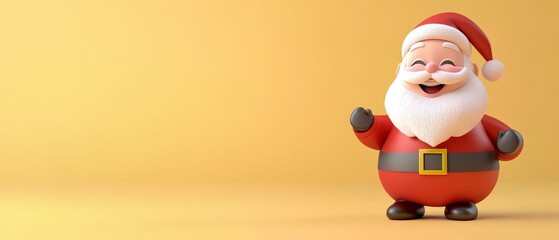 A cartoonish image of Santa Claus standing on a yellow background