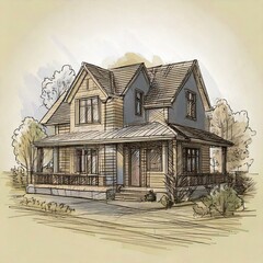 drawing of a house, sketch